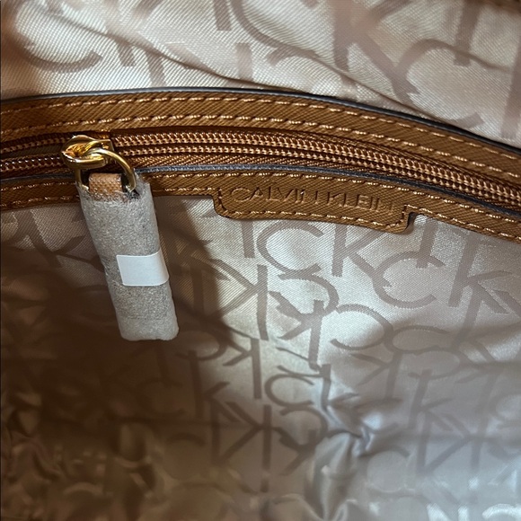 Calvin Klein Colorful Logo Satchel with Brown Trim